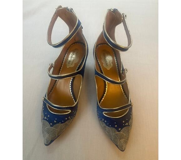 Aquazzura Shoes - Aquazzura x Claudia Schiffer Cloudy Star Satin Kitten Heels Blue 38 7.5-8 EUC